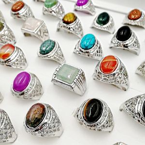 Fashion Newest 30Pieces / lot Natural GemStone band Rings Mix Style Pine Stone size 18cm-22mm fit Women's Men's Party Jewelry charm Turquoise Gifts