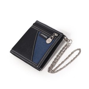 Oxford Cloth Canvas Män Plånböcker Zipper Trifold Korthållare Slots Mynt Organizer Bag Kort Plånbok med Keychain cm x496