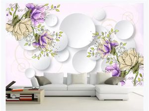 3D personalizado grande foto mural papel de parede simples moda elegante flor rosa círculo 3d sala de TV fundo mural papel de parede para paredes