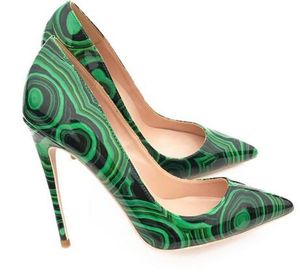 Gorąca Sprzedaż - Kobiety Buty Wysokie Obcasy Stilettos Zielony Czarny Patent Printed Point Toe Sexy High Heel Pompy Party Shoes Pompy ślubne 12 cm 10 cm