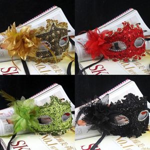 Ny mask ankomst kvinnor sexig hallowmas venetiansk mask maskeradmasker med blommor fjädermask dansparti fabrikspris 8 färger