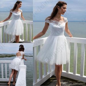 Krótka gorąca sprzedaż suknie ślubne plażowe 2020 Najnowszy letni szuflada szyi A-line Długość kolanowa warstwy tiulowe suknie ślubne Vestido de noiva