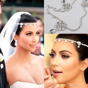 2020 Elegent Kim Kardashia Hot Wedding Bridal Hair Smycken Tiaras Crystal Headbands Headwear Corona Rhinestone Hair Pins Bröllop Tillbehör