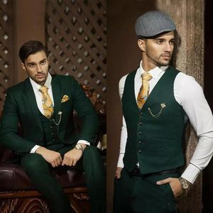 Dark Green Men Suits For Wedding Evening Dress Blazer Groom Tuxedos Notched Lapel Slim Fit Prom Business Suit (Jacket+Pants+Vest)