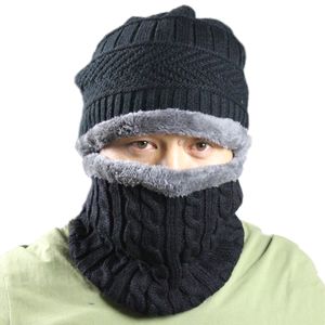 Mens inverno in pile lavorato a maglia sport all'aria aperta sci passamontagna passamontagna baggy berretto cappello berretti con maschera facciale cappuccio scaldacollo due pezzi