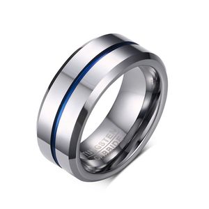 Tunn blå linje rostfritt stål ring bröllop varumärken 8mm silver färg rostfritt stål punk ringar för män smycken