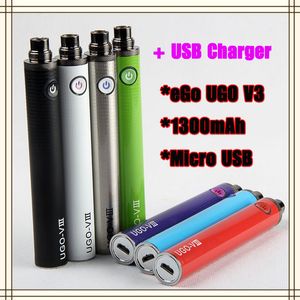eGo T Vape Pen Batteri Bottenladdning Batterier 1300mah UGO V3 USB Passthrough E Cig med USB Kabel Laddare 510 Threading
