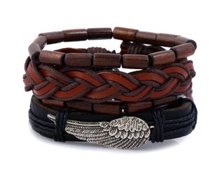 Europe and the United States wind simple retro braided cowboy Bracelet alloy wings Diy men s Leather Bracelet multilayer