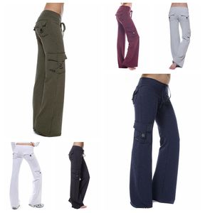 Spot Trend 2021 New Spring and Autumn European Elastic midjeknappen Pocket Yoga Pants Stöd blandat parti
