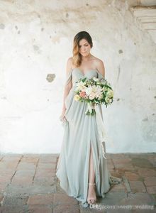 Nane Yeşil Ülke Tarzı Gelinlik Modelleri Kapalı Omuz Ucuz Pleats Yüksek Yan Bölünmüş Resmi Elbiseler Düğün Konuk Elbise Onur Elbise Hizmetçi