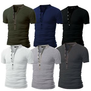 Sommaren 2019 Hot Herr T-shirt Solid Slim Fit V-hals Kortärmad Muscle Tee Sommar Man Sommar Mode Casual Toppar Henley Shirts