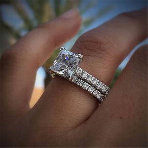 2019 par ringar lyx smycken 925 sterling silver prinsessa cut vit topaz cz diamant ädelstenar party kvinnor bröllop brud ring set gåva