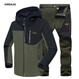 Erkekler Kış Su Geçirmez Balıklar Camp Kayak Trekking Yürüyüş Polar Softshell Açık Ceketler Pantolon Set Hood Pantolon 5XL Boy T190919