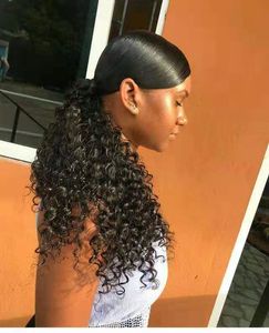 Afrika Amerika için Siyah Kadınlar İpli Doğal coily Ponytail için at kuyruğu saç uzatma Afro Kinky Kıvırcık postiş İnsan Rem Klip