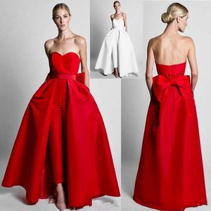 Arabic Red Jumpsuits Celebrity Prom Dresses With Detachable Skirt Sweetheart Strap Satin Guest Evening Formal Party Gowns Robe De Soiree