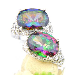 Lover's Wedding Jewelry Rings 2Pcs Lot Oval 925 Silver Crystal Mystic Topaz Gemstone Fashion Jewelry Rings For party US Size 7-9