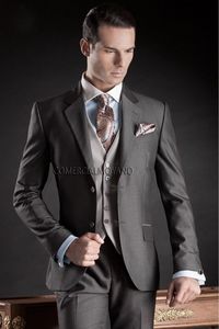 Fashion Grey Groom Tuxedos Notch Lapel Groomsmen Mens Wedding Dress Excellent Man Jacket Blazer 3 Piece Suit(Jacket+Pants+Vest+Tie) 923