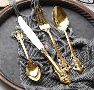 4 pezzi/set Set di posate placcate in oro Coltello in acciaio inossidabile Forchette Cucchiaino Stoviglie in oro Stoviglie natalizie per matrimoni