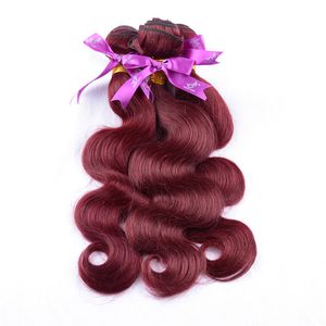 Top Grade VIP Beauty Hair Billiga 99J Virgin Brasilian Body Wave Hair Extension 3pCs Vin Röd 99J Hår Burgundy Weave 8-32INCH 100G / PS