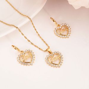 Fashion Love Heart White CZ Crystal 22 K 23 K 24 K Thai Baht BAHT Fine Placcato Orecchino Pendente Pendente Collana Set di gioielli Set Donne