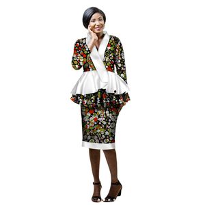 Wiosna Nowa Afrykańska Spódnica Garnitury Dashiki Kobiety Elegancka Lady Casual Set Femme Bazin Riche Bawełna Plus Rozmiar Dwa Kawałki Brw Wy2203