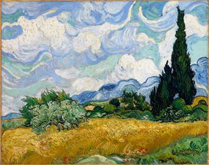 Hand-painted Van Gogh Landscape Oil Painting On Canvas Wheat Field with Cypresses, 1889 Wall Art Pictures for Hotel Dinning Room Home Decor Gifts