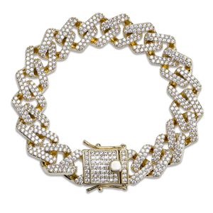 Прямой край Cuban Link Chain Bracte Tennis Gold Silver Hyded Out Cubic Zirconia Hiphop Мужчины Ювелирные Изделия