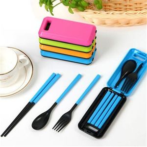 300 sztuk ABS plastikowy sztućce Trójczęściowy przenośny Podróży Pudełko Cutlery Must-Have Składa składane Chopsticks Widelec Spoon Kitchen Cutlery Set T3i5805