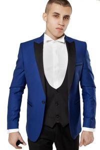 Royal Blue Groom Tuxedos Peak Lapel Groomsman Wedding 3 Piece Suit Fashion Men Business Prom Party Jacket Blazer(Jacket+Pants+Tie+Vest) 2281