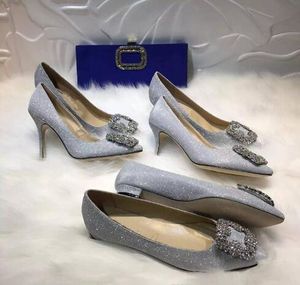 Saltos de casamento cravejados de diamantes - elegantes sapatos pontiagudos de boca rasa para mulheres com caixa: calçados de festa ideais