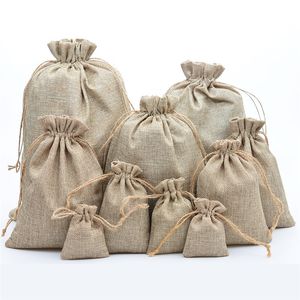 Natural Jute Drawstring Påsar Stylish Hessian Burlap Wedding Favor Holders For Coffee Bean Candy Present Bag Pouch262w