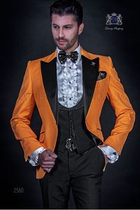Nova marca Laranja Noivo Smoking Pico Lapela Slim Fit Groomsman Casamento 3 Peça Terno Popular Homens de Negócios Jaqueta Blazer (Jacket + Pants + Tie + Vest) 8