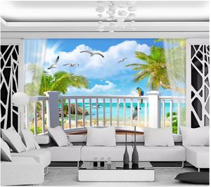 3D Fototapete benutzerdefinierte 3d Wandbilder Tapete Scenic Seaside Kokospalme blauer Himmel weiße Wolken mediterranen Balkon Hintergrund Wand