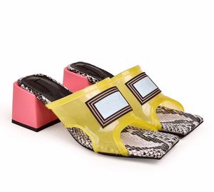 Hot Sale-Shoes High Heel Mules Slides Luxury Slipper Stor storlek 34-42 med låda