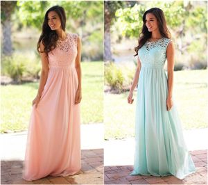 2020 Hot Sale Country Bridesmaids Dresses Lace Top A Line Long Chiffon Summer Beach Maid of Honor Wedding Guest Party Gowns Billiga anpassade