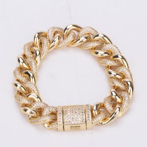Mens Bracelet 14mm 7inch Gold Silver Color Iced Out CZ Cuban Bracelet Mens Jewelry Gifts