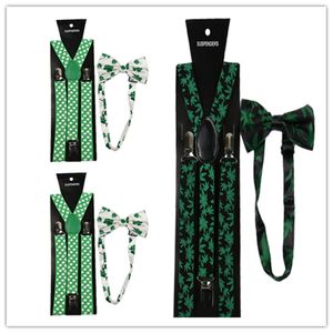 Clover Suspenders + Bowtie Set 2.5*100CM Elastic Y-back 3 colors Ireland Suspenders Adjustable Hallowmas braces for Adult Clip-on Christmas