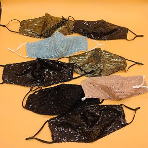 Sequins Moda Buz Ipek Bling 3D Yıkanabilir Kullanımlık Maske PM2.5 Yüz Bakımı Kalkanı Güneş Renk Altın Dirsek Parlak Kapak Maskeleri Ağız