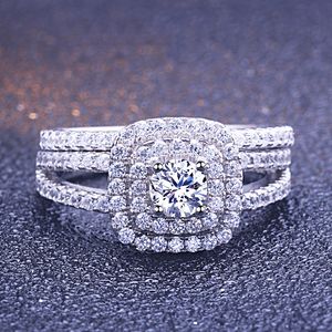 Урожай женщина площади Циркон обручальное кольцо Promise Обручальные кольца для женщин Мода стерлингового серебра палец кольцо Установить