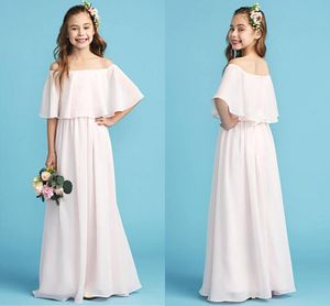 A-Linie, schulterfreies, bodenlanges Chiffon-Kleid für Junior-Brautjungfern mit Falten, 2022, errötendes rosa Blumenmädchenkleid, Schmetterlingsärmel, Mädchenparty