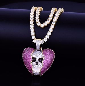 2019 New wholesale Skull Cracked Love Pendant with Zircon Hip Hop Necklace