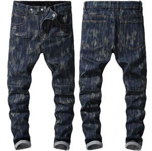 Jeans da uomo Biker Pantaloni in denim effetto invecchiato Jogger elasticizzato slim fit per uomo a figura intera