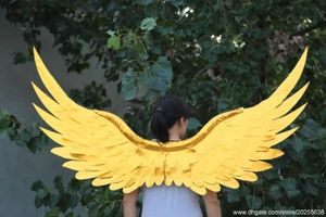 Os mais recentes personalizado único ouro bonito fotografia das asas do anjo casamento COSPLAY fotografia especial adereços EMS transporte gratuito