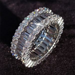 Rulalei Unikalne musujące Deluxe Biżuteria Damska Pierścień Moda 925 Srebro Srebro Pełna Księżniczka Cut White Topaz CZ Diamentowy Pierścionek zaręczynowy