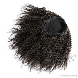 vmae Indian Natural Black 4A Afro Kinky Curly Ponytail 120g Horsetail 처리되지 않은 처녀 인간 헤어 스트링 포니 테일