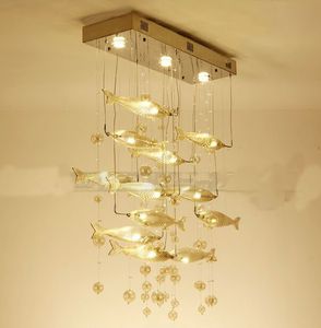 Modern Living Dining Room Lamp Restaurant G4 LED Flying Fish Lighting Hotel Creative Rectangular Pendant Chandelier MYY