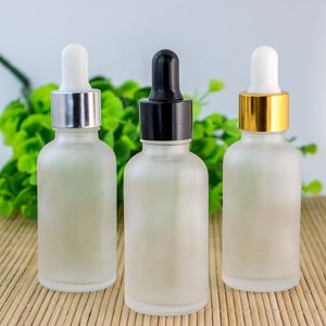 Fosco vidro vazio Dropper Bottles 30ml Para Óleo Essencial Líquido recarregáveis ​​garrafas 1 OZ Com Preto Prata Cap E Vidro Pipeta