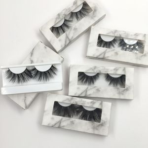 Dramático 5D Mink Eyelashes Extra Long Long tira chicote 25mm cílios com caixa de mármore Preço de atacado G-Fácil