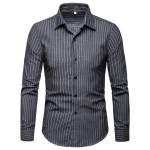 Fashion-Striped Blouse Herrkläder Casual Mens T Shirts Långärmad Nya Modellskjortor Blå Blå Mode