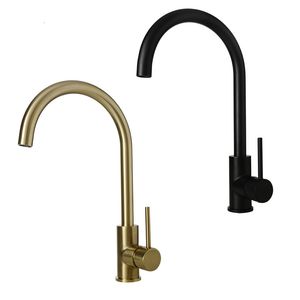 Kitchen Water Tap Brushed Gold & Black Kitchen Faucet Single Handle Rotation Classical Sink Water Mixer